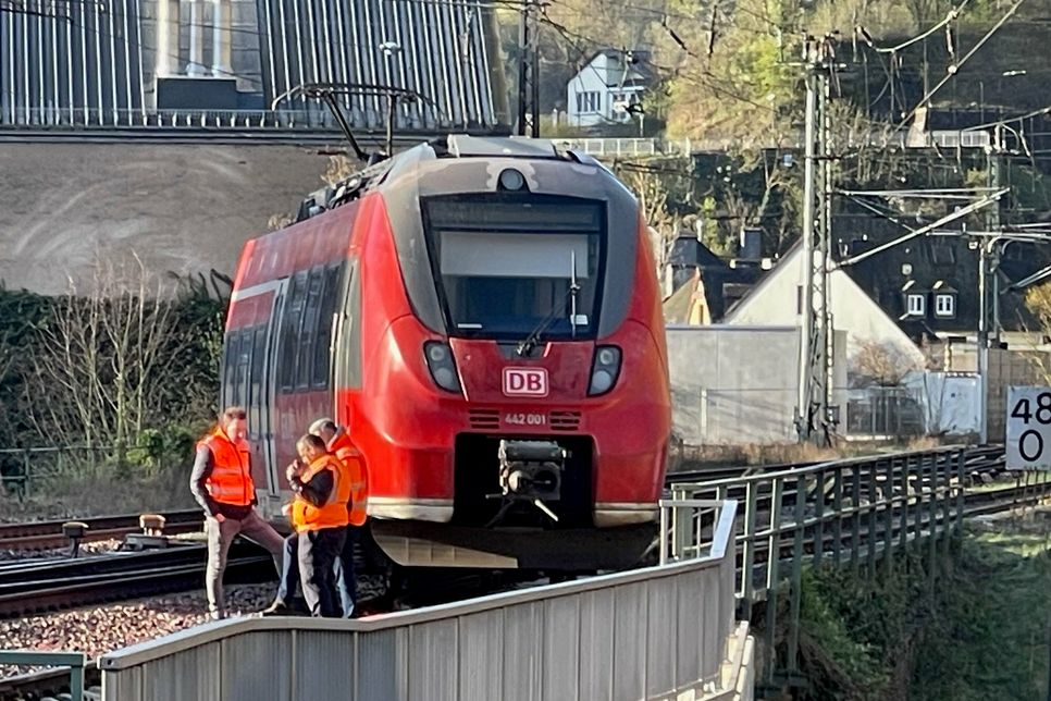 Dieser Regionalzug ist kurz vor dem Bahnhof Cochem von den Schienen geraten.