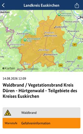 Die Warn-App NINA hat aufgrund eine Gefahreninformation ausgelöst.