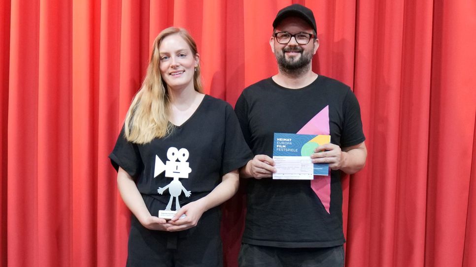 Die Gewinner des Kurzfilm-Wettbewerbes Bastian Brunke und Theresa Valentin.