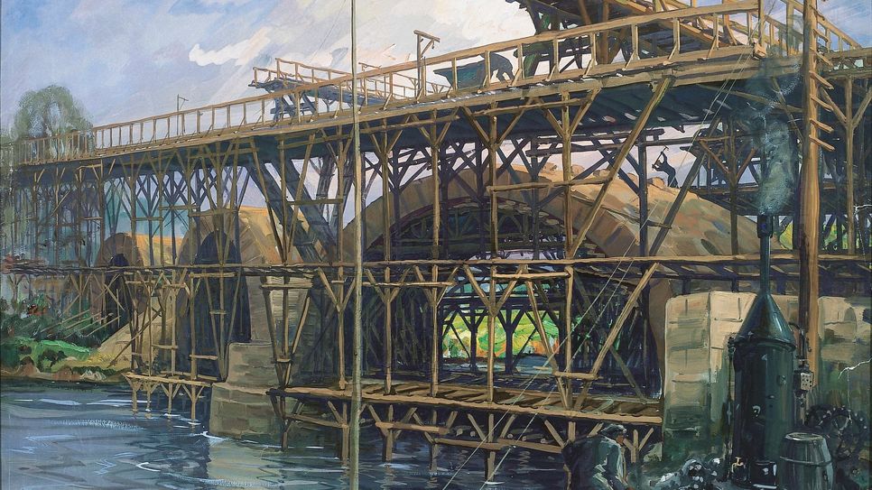 "Die Kaiser-Wilhelm-Brücke im Bau", 1912 Foto: Stadtmuseum Simeonstift