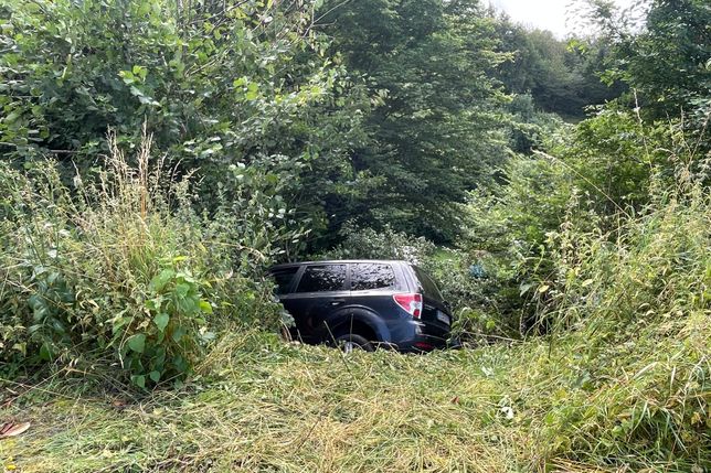 Dieser Wagen (Foto) stürzte einen Abhang bei Landkern hinunter.