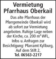 Vermietung Pfarrhaus Oberkail