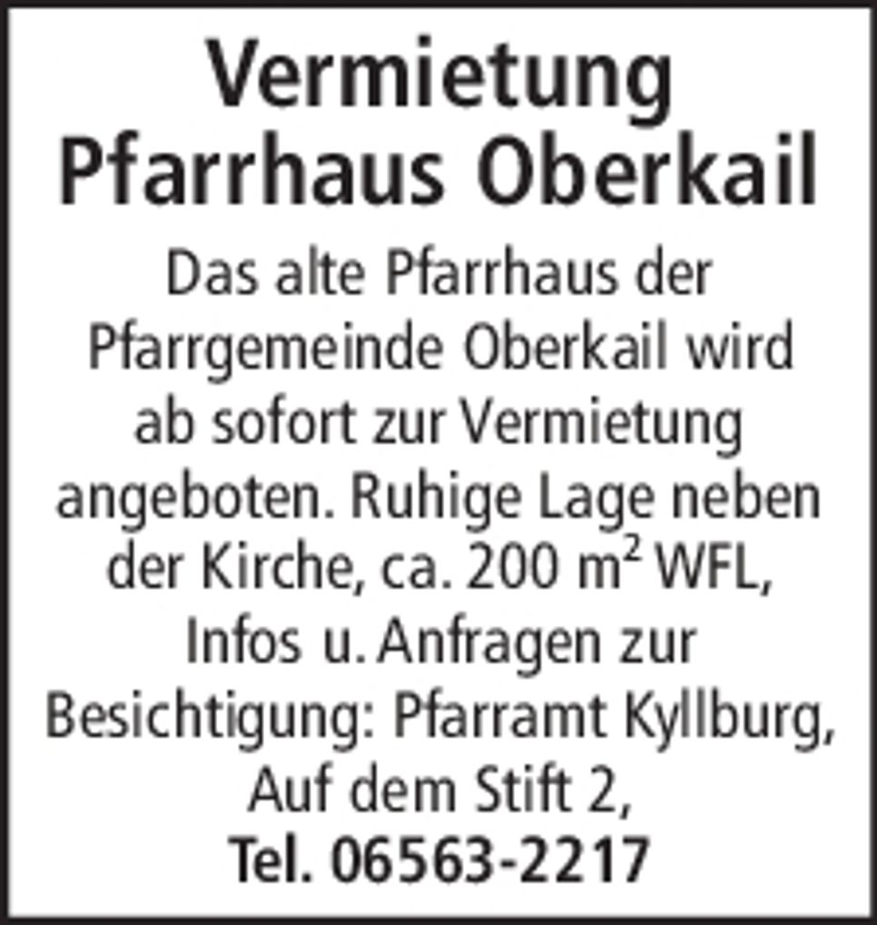 Vermietung Pfarrhaus Oberkail