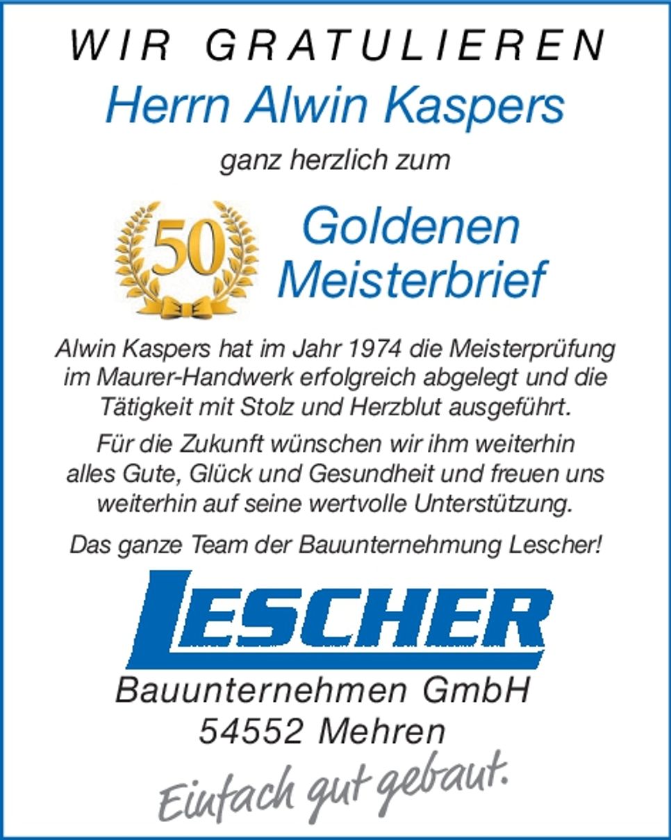 Gratulation Alwin Kaspers