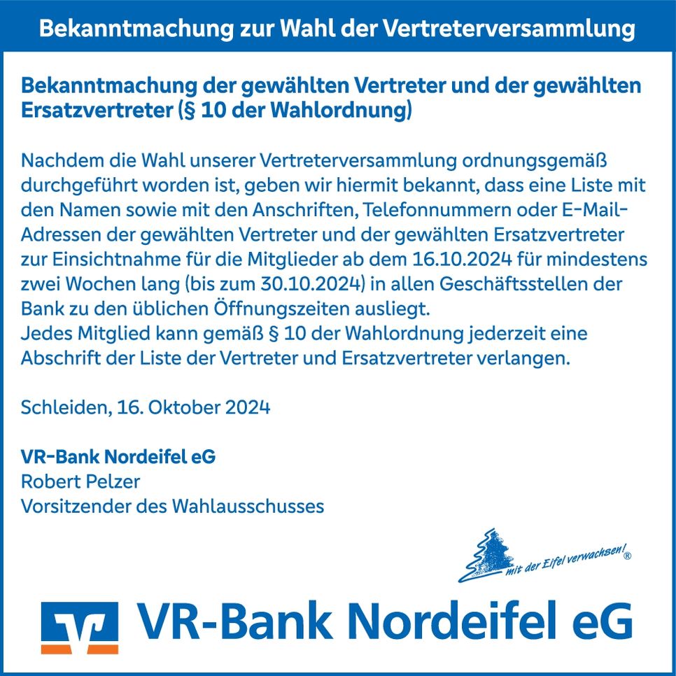 Wahl der Mitglieder-Vertreter der VR-Ban