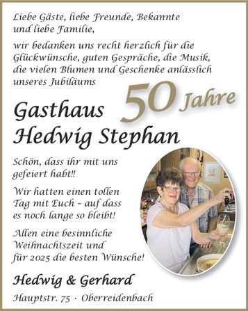 50 Jahre Gasthaus Hedwig Stephan