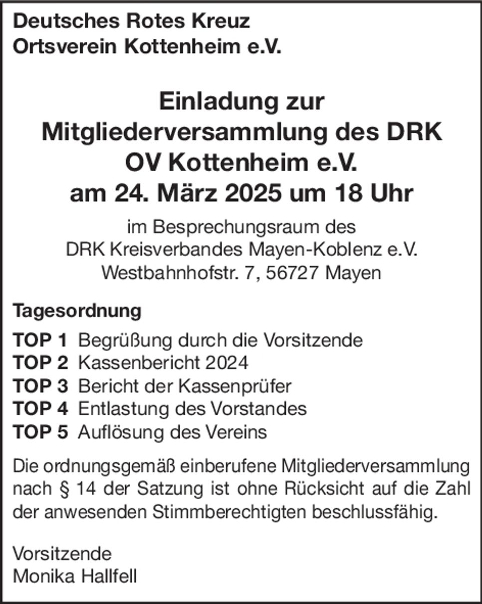 Kottenheim, Mitgliederversammlung 24.03.