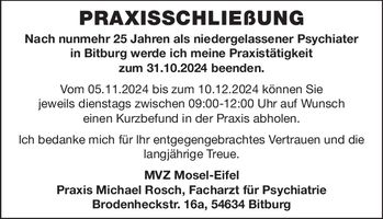 Praxisschließung