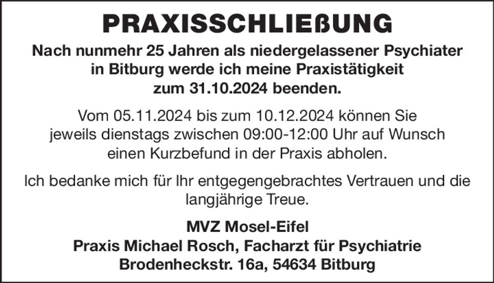 Praxisschließung