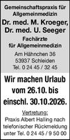 Wegen Urlaub