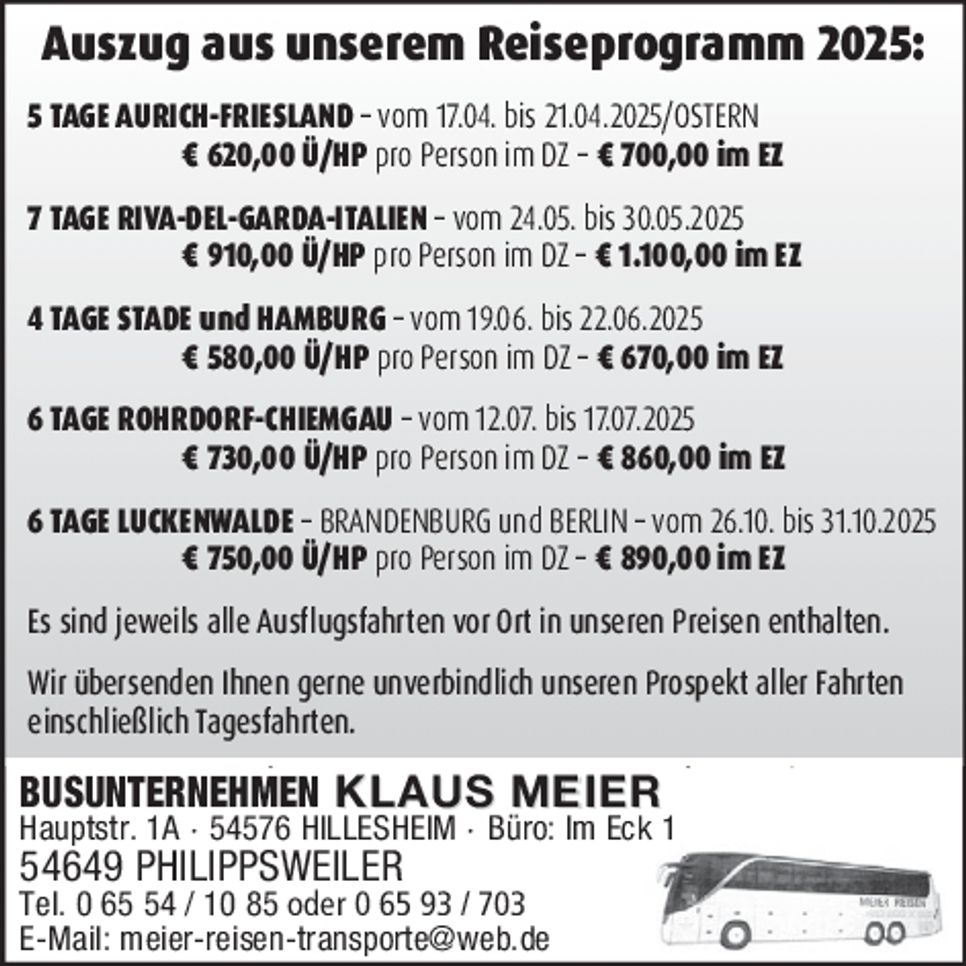 Auszug aus unserem Reiseprogramm 2025