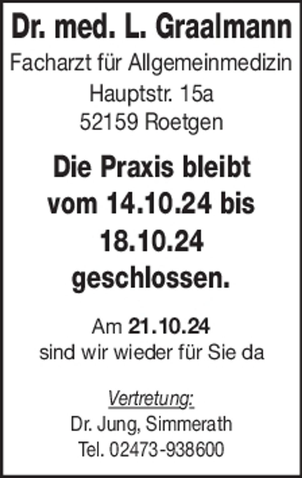 Die Praxis bleibt vom 14.10.. bis ...