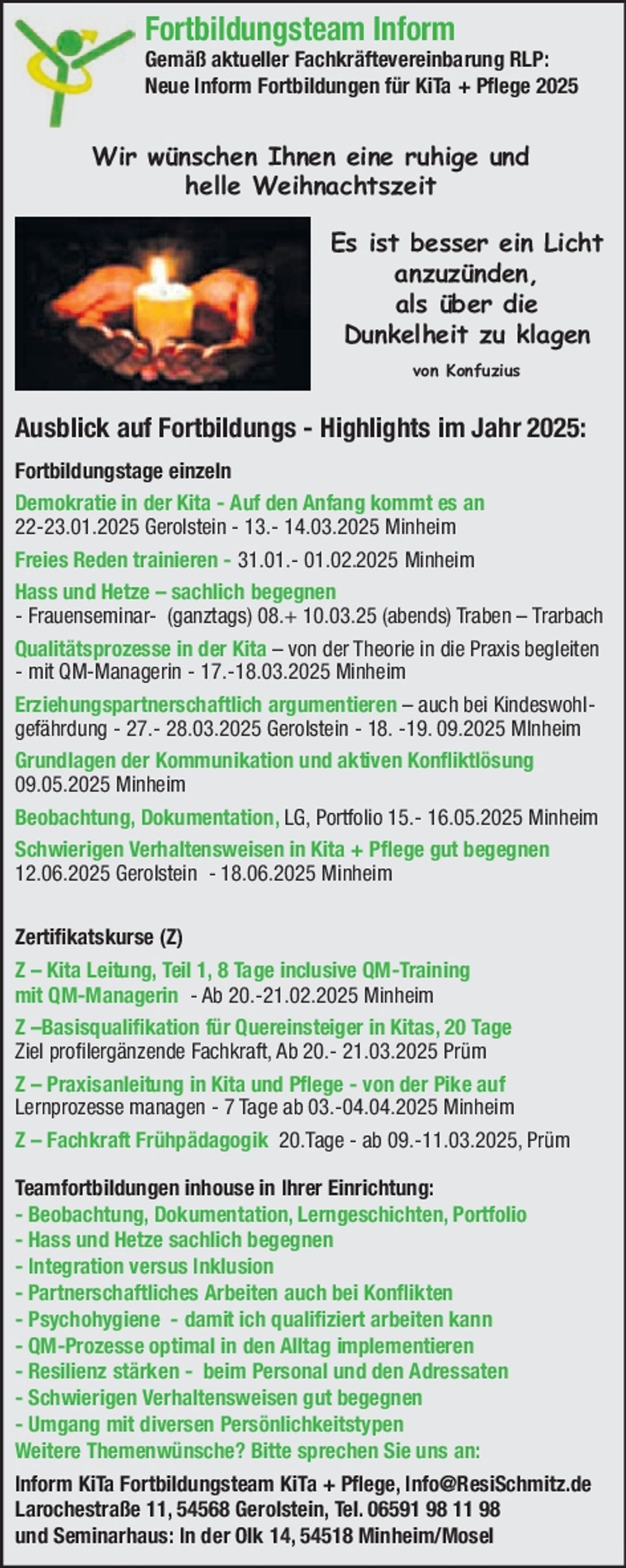 Fortbildungen in Minheim