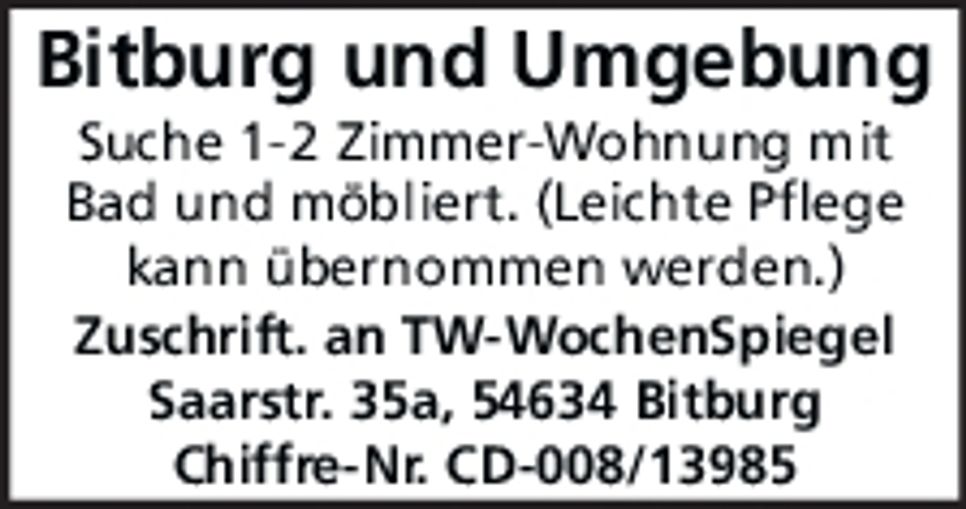 Suche 1-2 Zimmer Wohnung